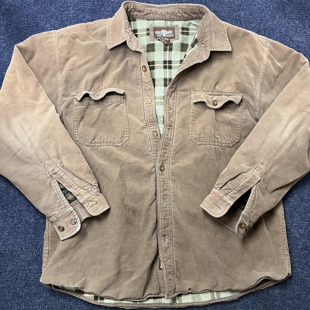 Vintage Y2K Levis Shirt Jacket Men XL Brown Corduroy Plaid Fleece Lined Workwear